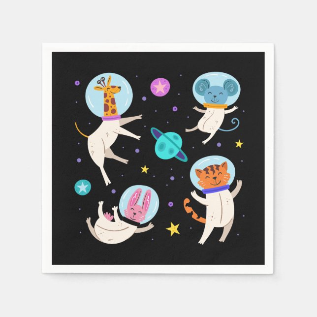 Serviette En Papier Cute astronaute Animaux flottant dans l'espace (Devant)