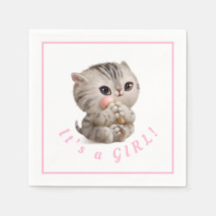 Serviette En Papier Cute Baby Girl Kitten Main Tirée Typographie Bleue
