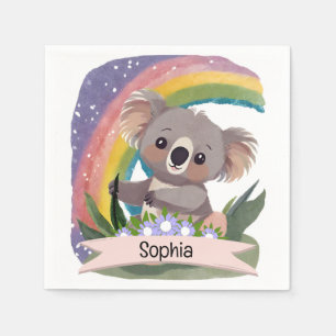 Serviette En Papier Cute Baby Koala Rainbow Nom personnalisé