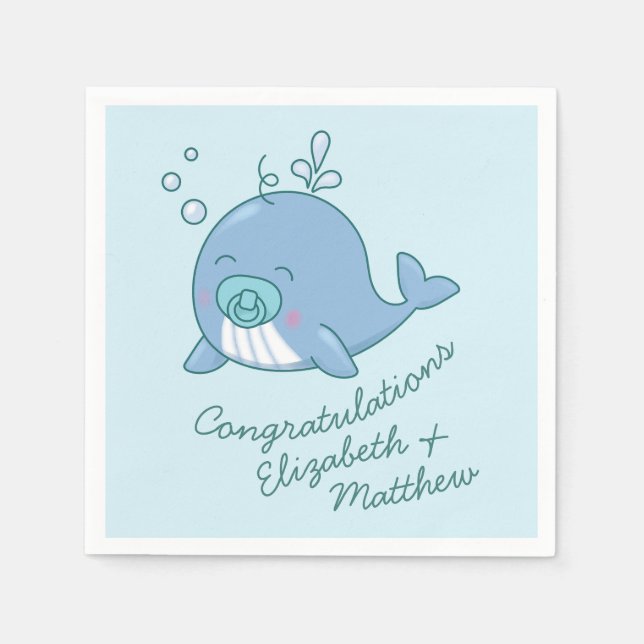 Serviette En Papier Cute baleine Baby shower Kawaii Boy Blue (Devant)