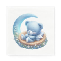 CUTE BÉBÉ GARÇON BLEU DORMIR SUR LA LUNE