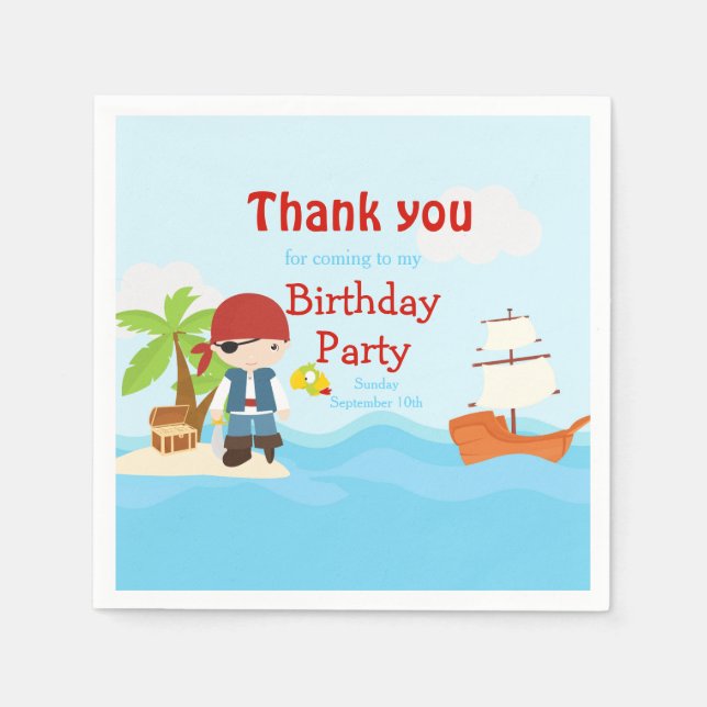 Serviette En Papier Cute Black Cheveux Pirate Boy en Rouge Anniversair (Devant)