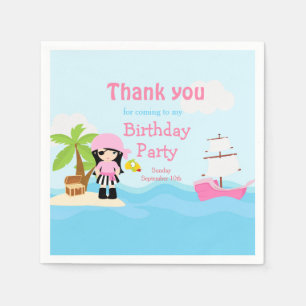 Serviette En Papier Cute Black Cheveux Pirate Girl en rose fête d'anni