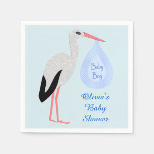 Serviette En Papier Cute Blue Baby Boy Baby shower Stork Personnalisé