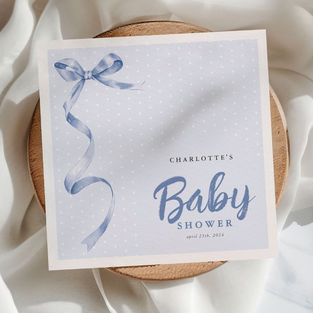 Serviette En Papier Cute Blue Bow Ribbon Boy Baby shower (Créateur téléchargé)