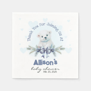 Serviette En Papier Cute Blue Boy Bear Cub Coeurs Baby shower d'hiver
