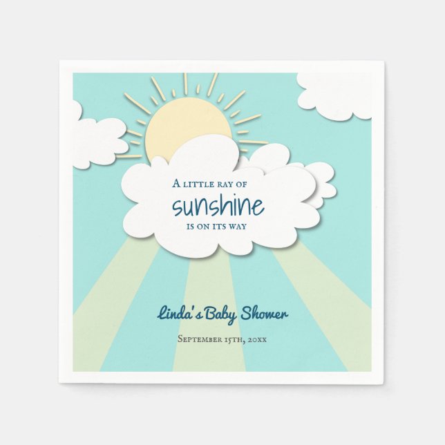 Serviette En Papier Cute Blue Ray of Sunshine Boy Baby shower (Devant)