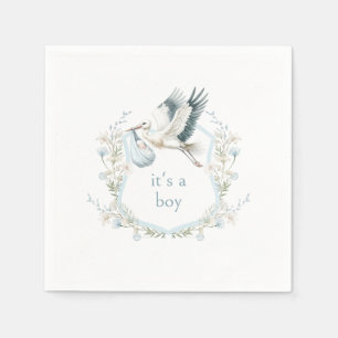 Serviette En Papier Cute Blue Stork Crest Baby shower C'est un garçon