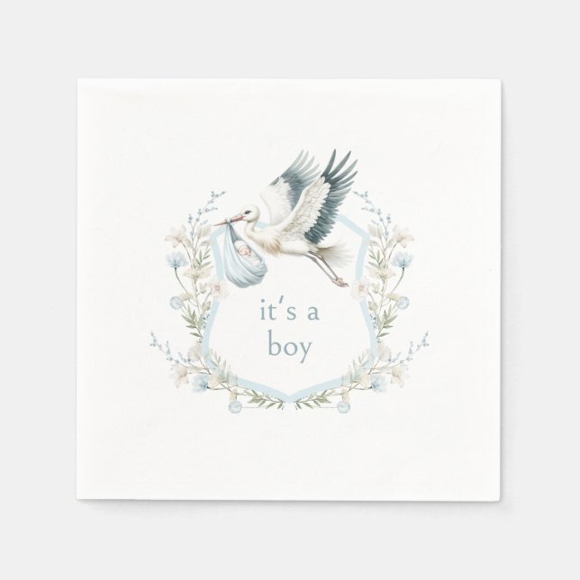 Serviette En Papier Cute Blue Stork Crest Baby shower C'est un garçon (Devant)