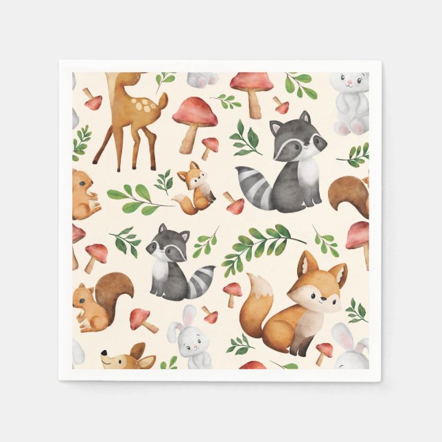 Serviette En Papier Cute bois animaux de fête serviettes - Baby shower (Devant)