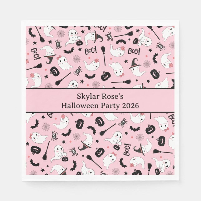 Serviette En Papier Cute Boo Éffrayant Fantôme Halloween Fille Rose (Devant)