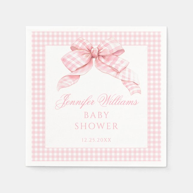 Serviette En Papier Cute Bow rose En vichy papier Baby shower serviett (Devant)