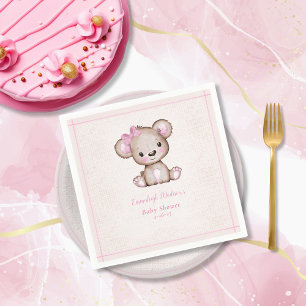 Serviette En Papier Cute Brown Ours Fille Blanche Rose serviettes