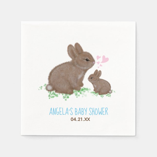 Serviette En Papier Cute Bunnies Coeurs Personnalisé Baby shower Garço (Devant)