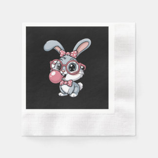 Serviette En Papier Cute Bunny with Glasses Blowing Bubble Gum