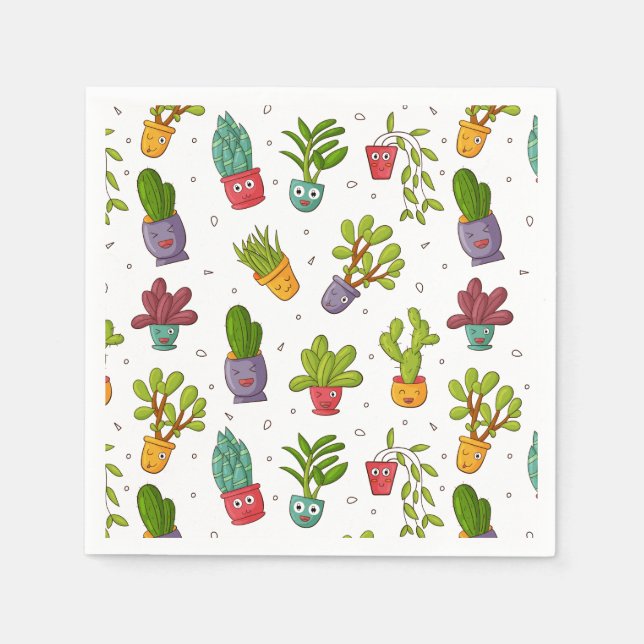 Serviette En Papier Cute Cactus Nature Succulents Motif Amusement (Devant)