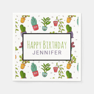 Serviette En Papier Cute Cactus Nature Succulents Motif Anniversaire
