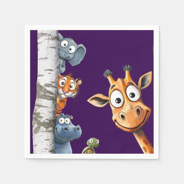 Serviette En Papier Cute Cartoon Animals Peek-a-Boo any Birthday  (Devant)