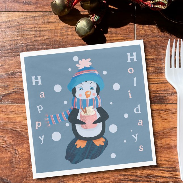 Serviette En Papier Cute Cartoon Penguin Blue Holidays Paper Napkin (Cute cartoon penguin Holidays blue paper napkin . )
