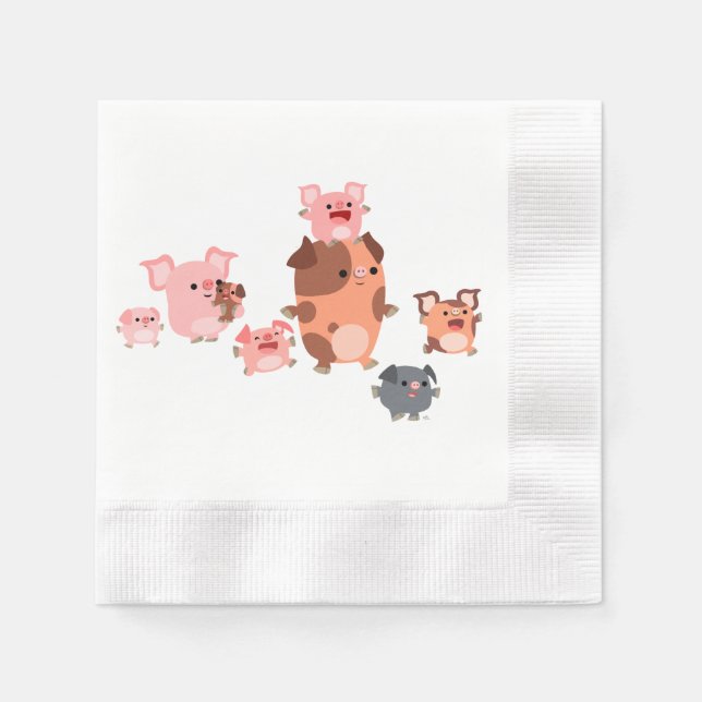 Serviette En Papier Cute Cartoon Pig Papier de famille serviettes (Devant)