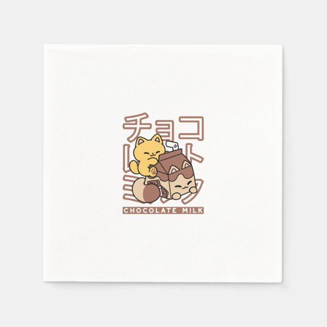 Serviette En Papier Cute Chat Riding Chocolat Lait Carton Kawaii Art (Devant)