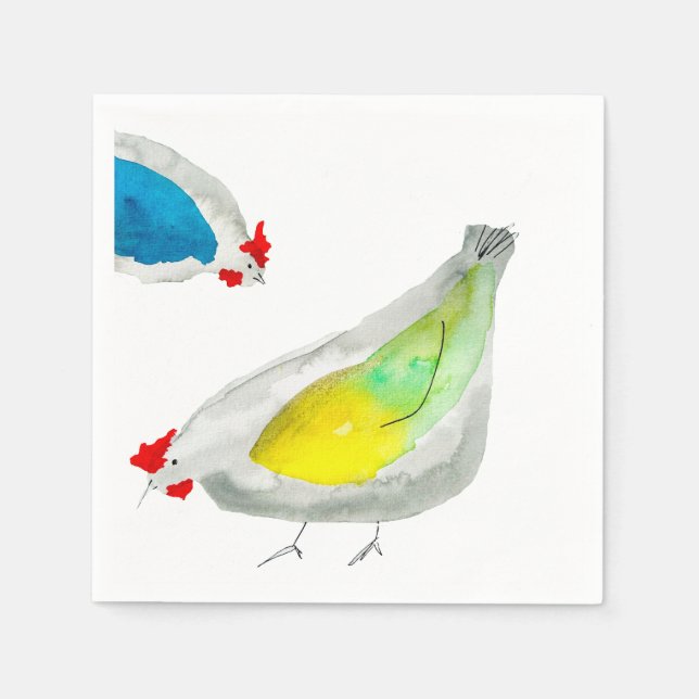 Serviette En Papier Cute chickens watercolor (Devant)