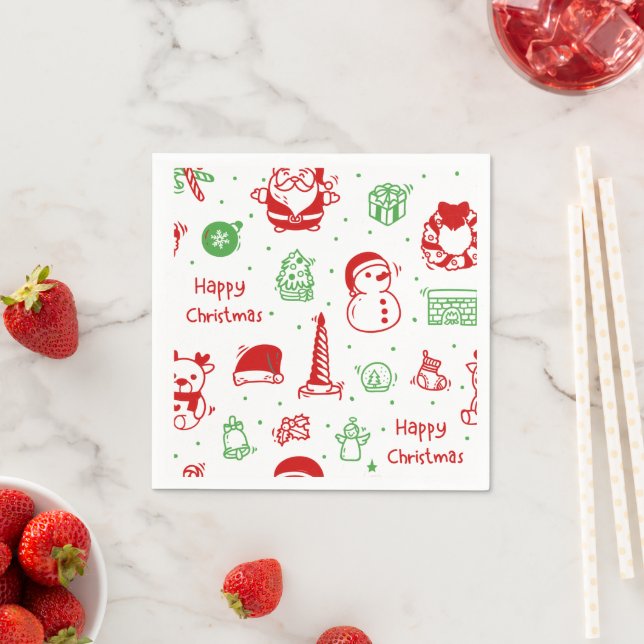Serviette En Papier Cute Christmas Icons Pattern Paper Napkin (En situation)