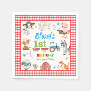 Serviette En Papier Cute Colorée Animaux De Ferme Barniard 1er Annive
