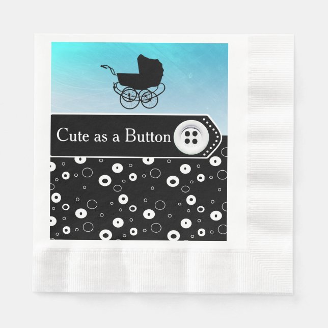 Serviette En Papier Cute comme un Baby shower bleu et noir Bouton (Devant)