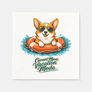 Serviette En Papier Cute Corgi "Vacation Mode" Summer Design