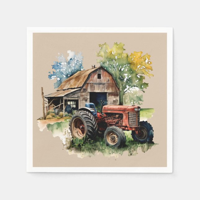 Serviette En Papier Cute Country grange et fête du tracteur (Devant)