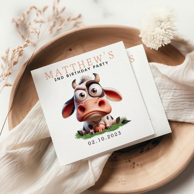 Serviette En Papier Cute Cow Farm Animaux 2e fête d'anniversaire (Créateur téléchargé)