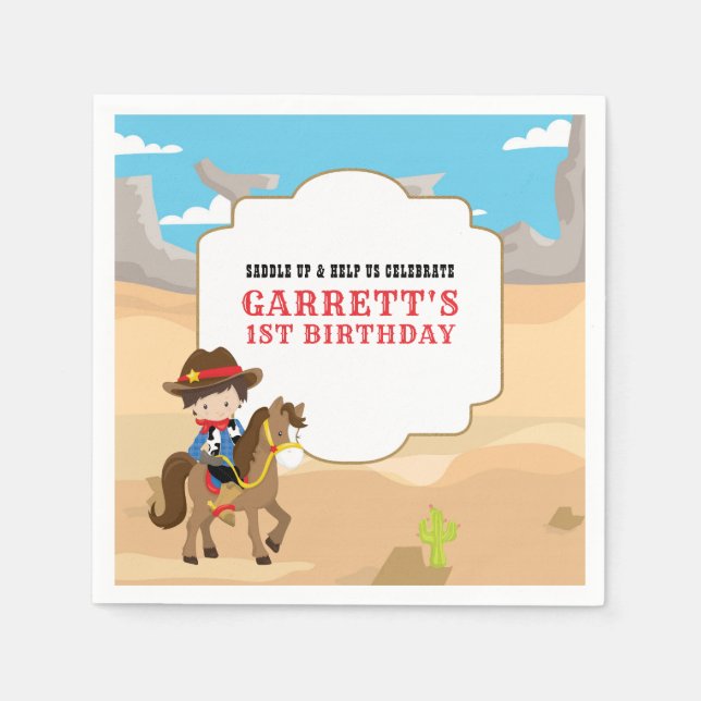 Serviette En Papier Cute Cowboy 1ère fête d'anniversaire (Devant)
