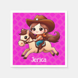 Serviette En Papier Cute Cowgirl et Cheval Western Rose