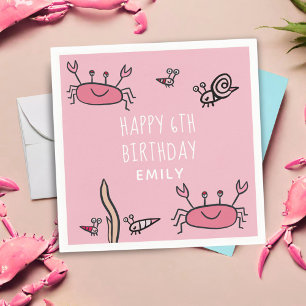 Serviette En Papier Cute Crabe Rose Animaux de mer Fille Joyeux Annive