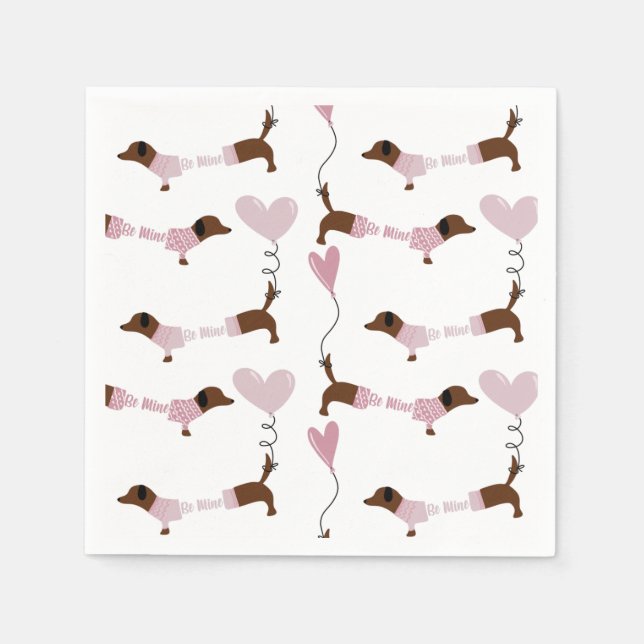 Serviette En Papier Cute Dachshund Wiener Dog Be Mine Valentines (Devant)