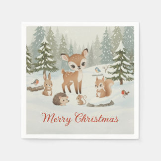 Serviette En Papier Cute Deer and Woodland Animals Merry Christmas