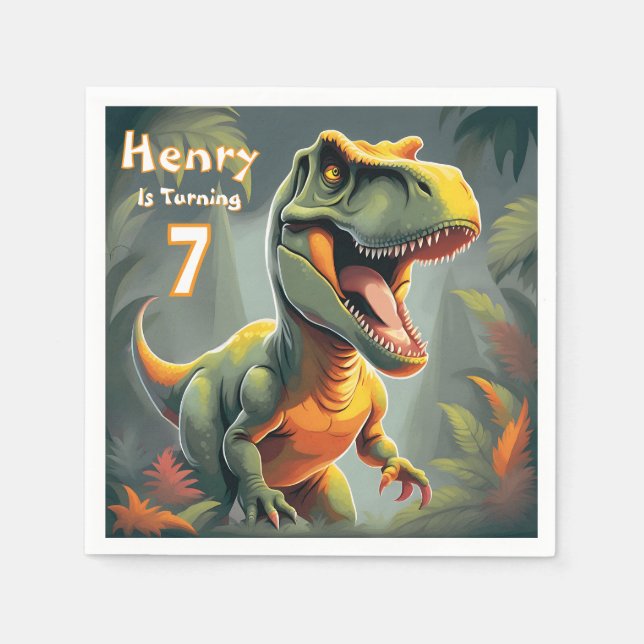 Serviette En Papier Cute Dino T Rex Anniversaire Papier de fête Napkin (Devant)