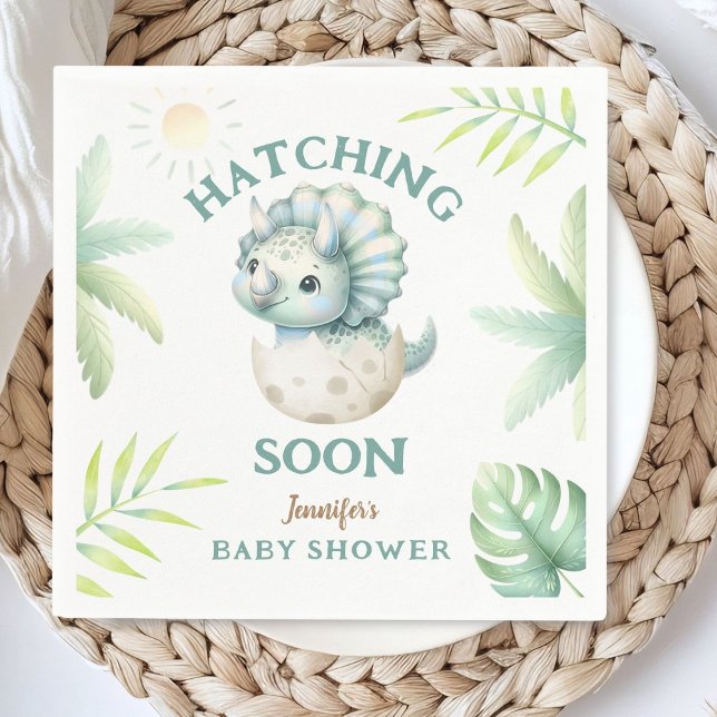 Serviette En Papier Cute Dino Triceratops Dinosaur Boy Baby shower (Créateur téléchargé)