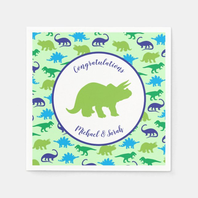Serviette En Papier Cute Dinosaur Baby shower Dino Blue et Green Boy (Devant)