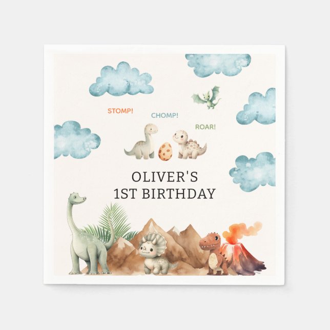 Serviette En Papier Cute Dinosaur | Clouds Anniversaire de enfant Part (Devant)