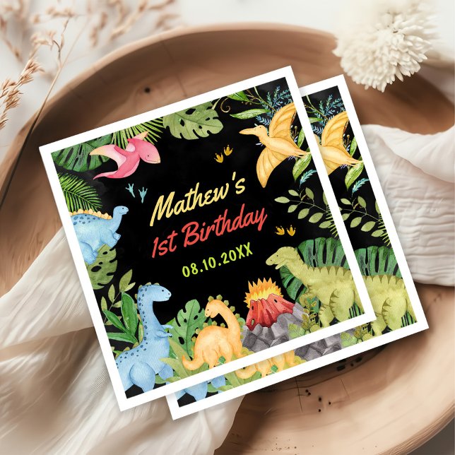 Serviette En Papier Cute Dinosaur Garçon Première fête d'anniversaire (Créateur téléchargé)