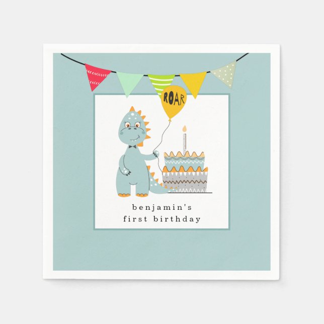 Serviette En Papier Cute Dinosaur Gâteau Poudre Bleu Premier anniversa (Devant)