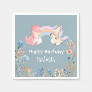 Serviette En Papier Cute Dinosaur Unicorn arc-en-ciel Fleur anniversai