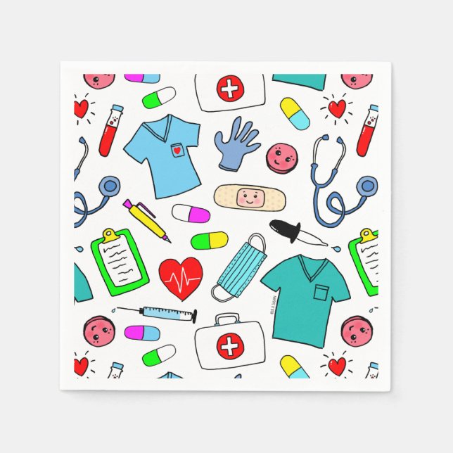 Serviette En Papier Cute Doctor Nurse Médicale Fournitures Motif (Devant)