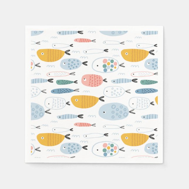 Serviette En Papier Cute Doodle École de Motif de poisson (Devant)