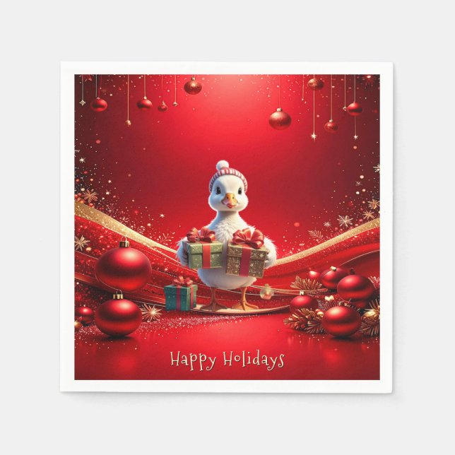 Serviette En Papier Cute Duck Christmas Holiday Napkin (Devant)