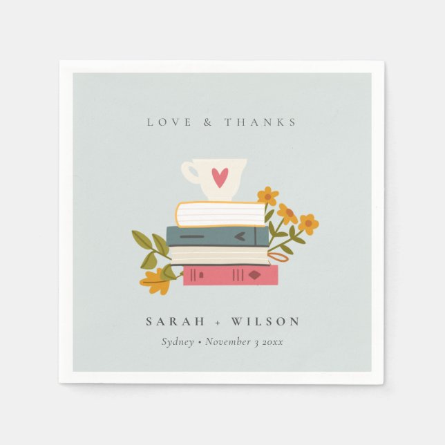 Serviette En Papier Cute Dusky Bleu empilé Histoires Livres Floral Mar (Devant)