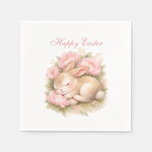 Serviette En Papier Cute Easter Bunny Rabbit Pink Blush Peony (Devant)