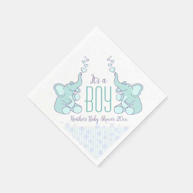 Serviette En Papier Cute Elephant bleu nommé baby shower garçon napkin (Coin)